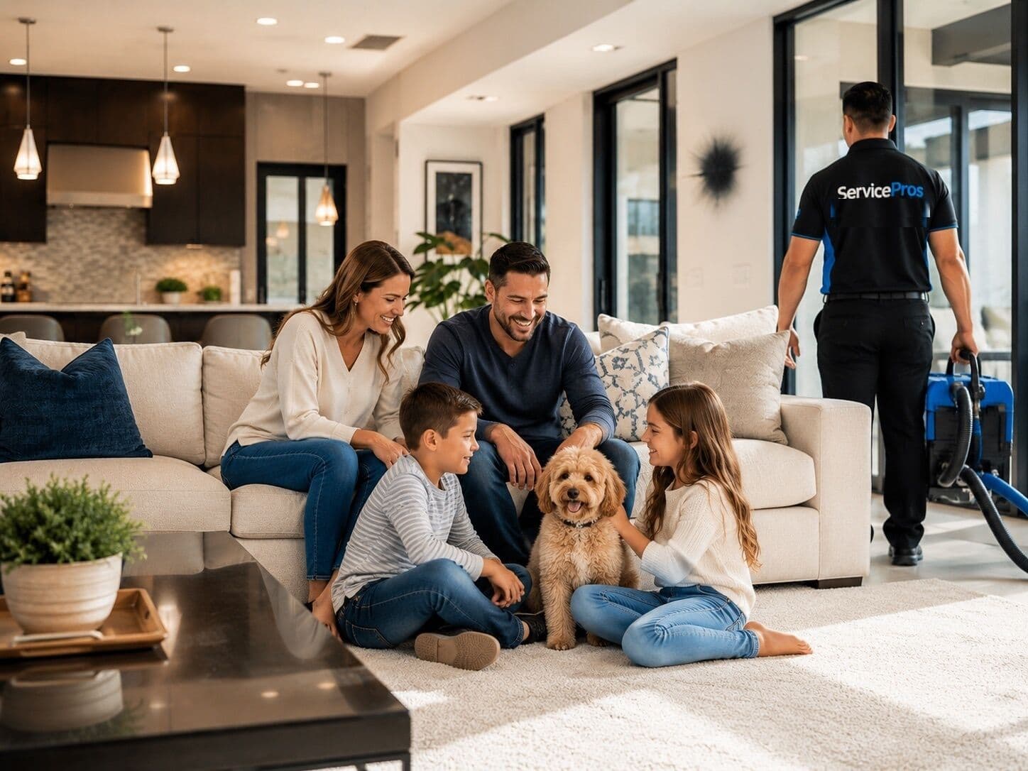 Family at home in a clean living room