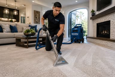 ServicePros technician deep cleaning carpet in a luxury Phoenix living room