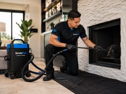 Chimney sweep cleaning a Phoenix fireplace flue — ServicePros